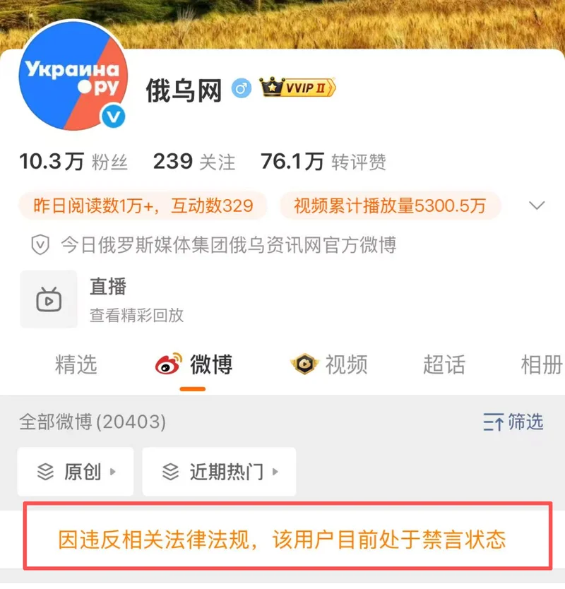 “俄乌网”微博辱骂中国网友 官媒中文帐号被禁言