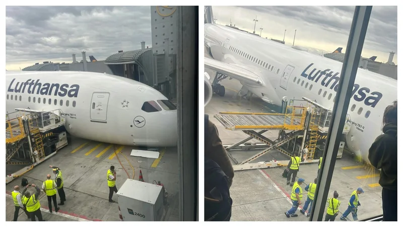德国汉莎航空波音787客机起落架突然坍塌 多名员工受伤