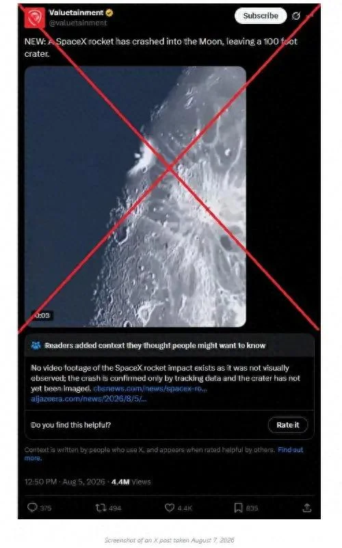 SpaceX火箭残骸撞月视频 假的？