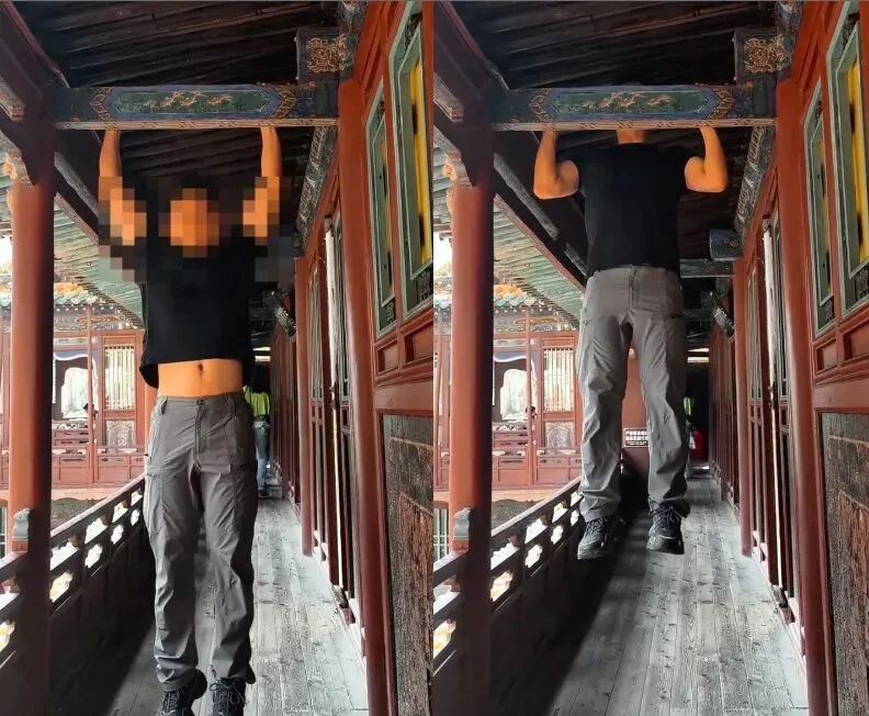 健身博主发视频在山西大同悬空寺横梁上做引体向上 景区:警方已介入