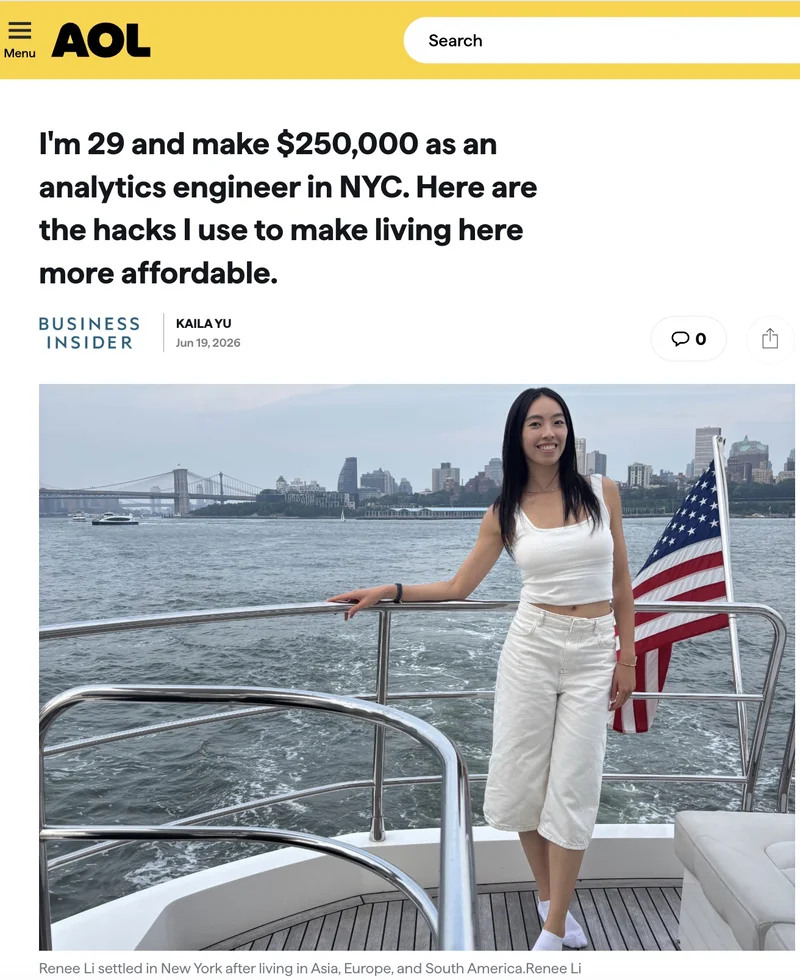 年入$25万也嫌纽约贵!名校全奖29岁华女:回国才敢剪头买衣服 吃喝全靠唐人街